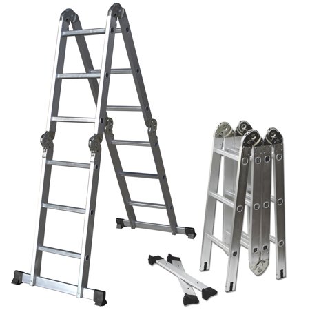 OxGord Heavy Duty Aluminum Folding Scaffold Work Ladder 12.5 ft Multi-Fold Step Light Weight Multi-Purpose extension - 330 LB (Best Way To Store Extension Ladder)