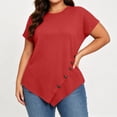 thumbnail image 5 of Yourumao Women's Plus Size Tops Asymmetrical Hem Short Sleeve Tunics with Button V Neck Loose Casual Blouses for Summer Outdoor, 5 of 6