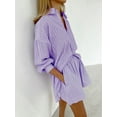 thumbnail image 6 of Women'S Summer 2 Piece Sets Striped Puff Sleeve Button Down Shirts Tops Matching Shorts Sets Casual Outfits Purple XL, 6 of 8