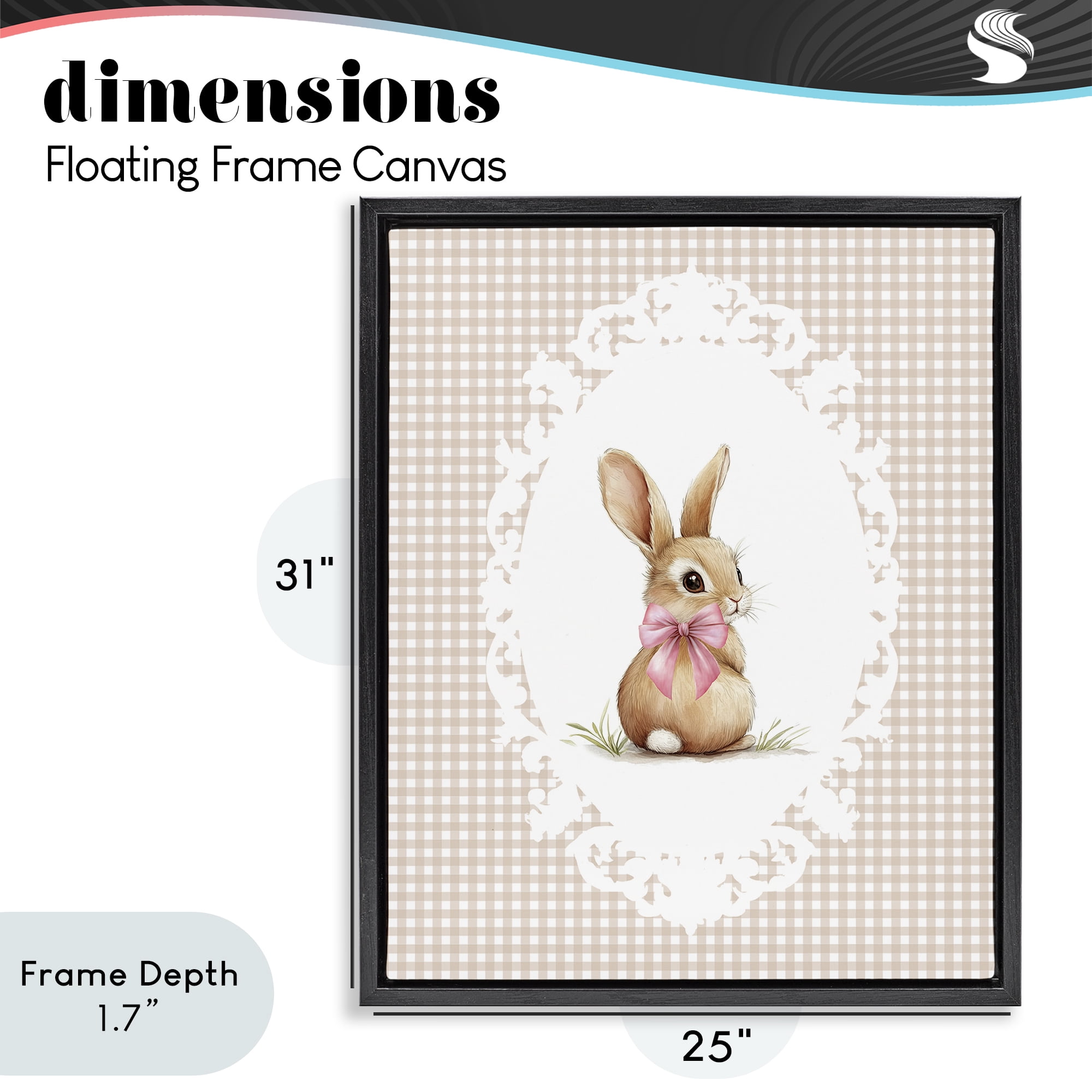 Stupell Industries Vintage Bow & Gingham Bunny Black Framed Floater Canvas Wall Art, design by Christine Simpson Art