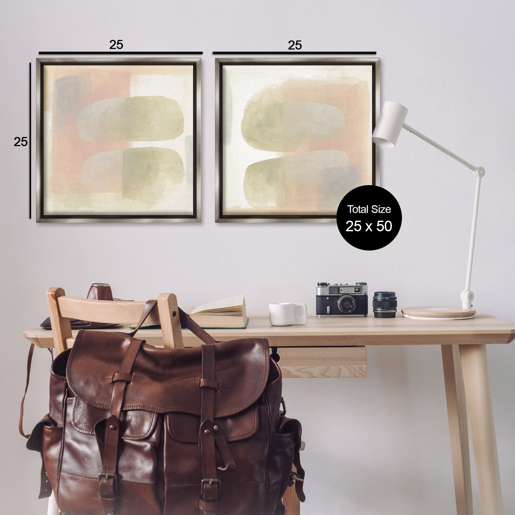 Stupell Industries Neutral Oblong Shapes Abstract Abstract Painting Gray Floater Framed Canvas Art Print Wall Art, 25 x 25, Set of 2