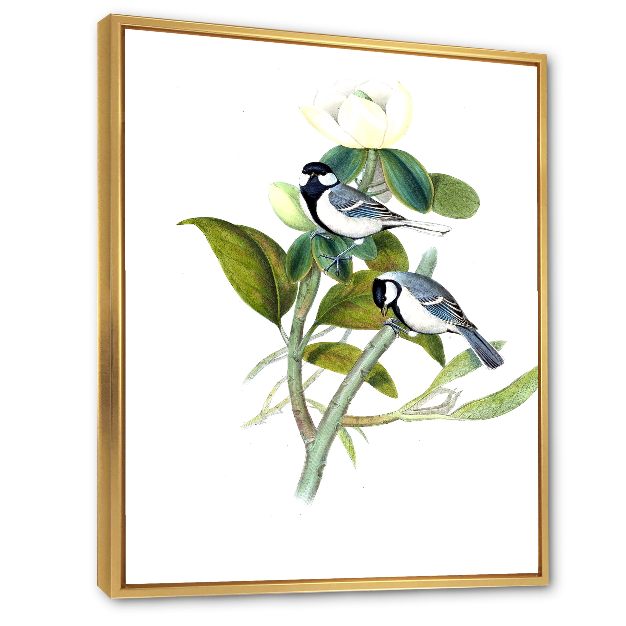 Vintage Countryside Birds On Branch I 12 in x 20 in Framed Painting Canvas Art Print, by Designart