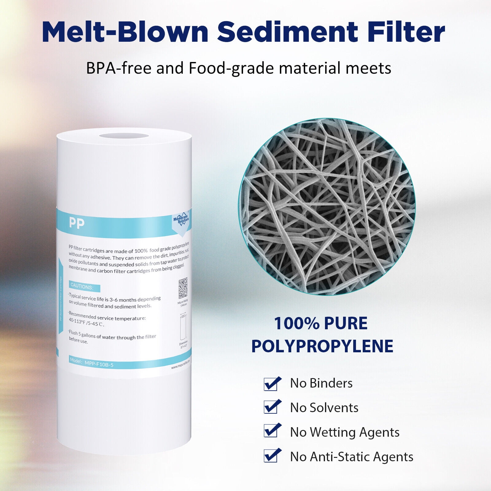 Membrane Solutions Whole House Water Filter Replacement Cartridge Universal Filter Reduces Sediment, Dirt, Rust and Particles, 10x2.5in,5Micron, 6Pack
