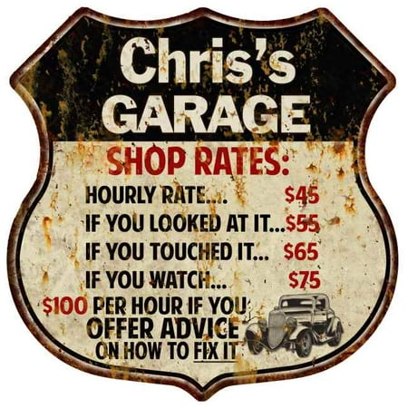 Personalized Sign Shop - Chris's Garage Shop Rates Personalized Gift 8x12 Metal Sign 211110019099