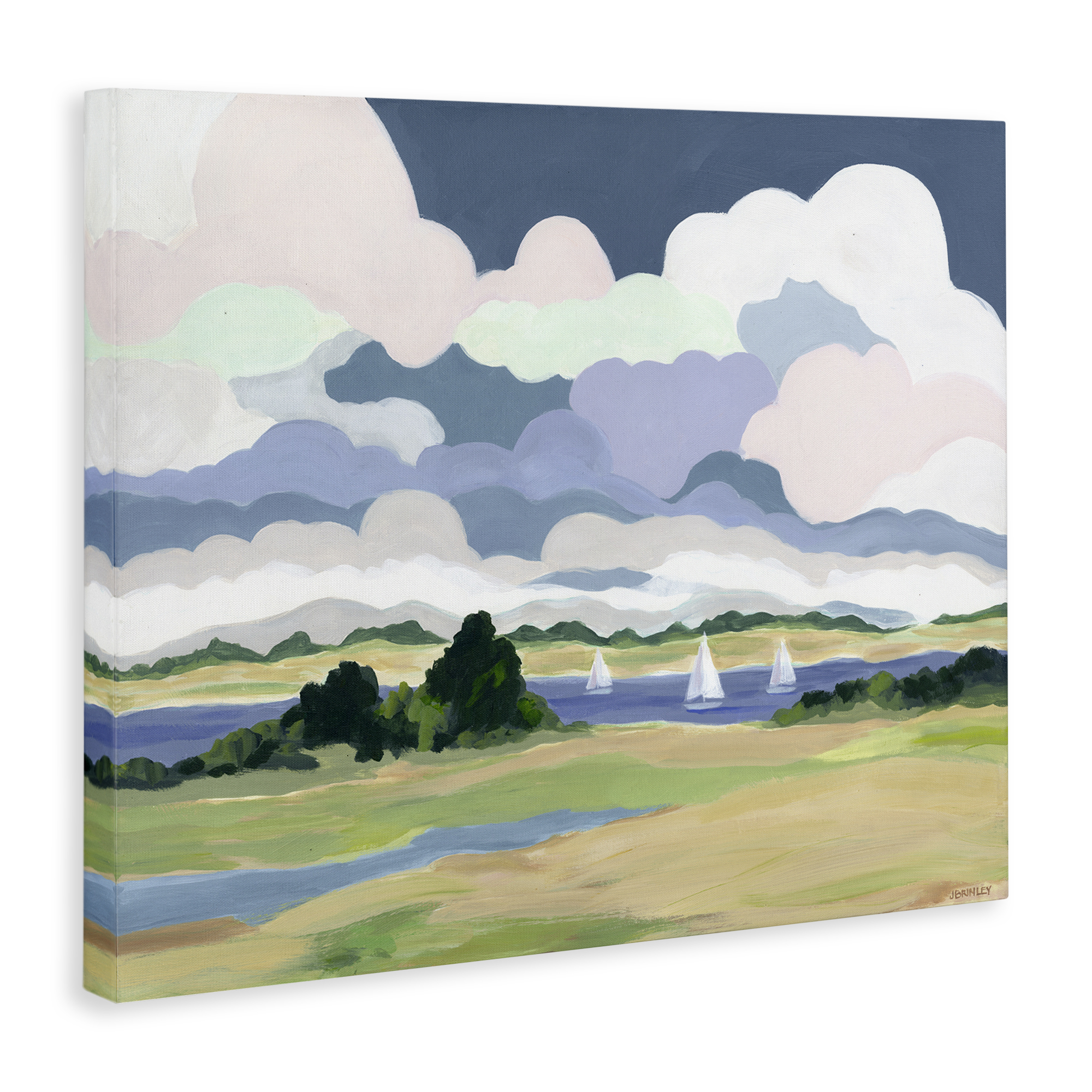 Stupell Industries Billowing Clouds Countryside Landscape & Nature Painting Wrapped Canvas Art Print Wall Art, 48 x 36