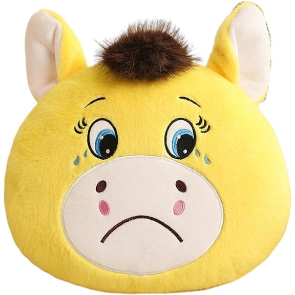 13.8 Inch Smiling Horse Throw Pillow, Yellow Round Decorative Cushion for Home, Sofa and Tabletop(1Pcs, B)