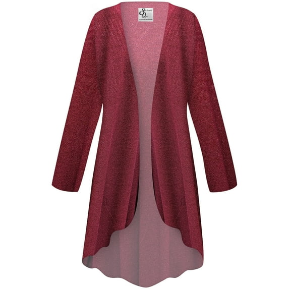 Women Small Tall Cascading Cardigan Crimson Ember Knit Sweater Flowy Drape Duster Sweater