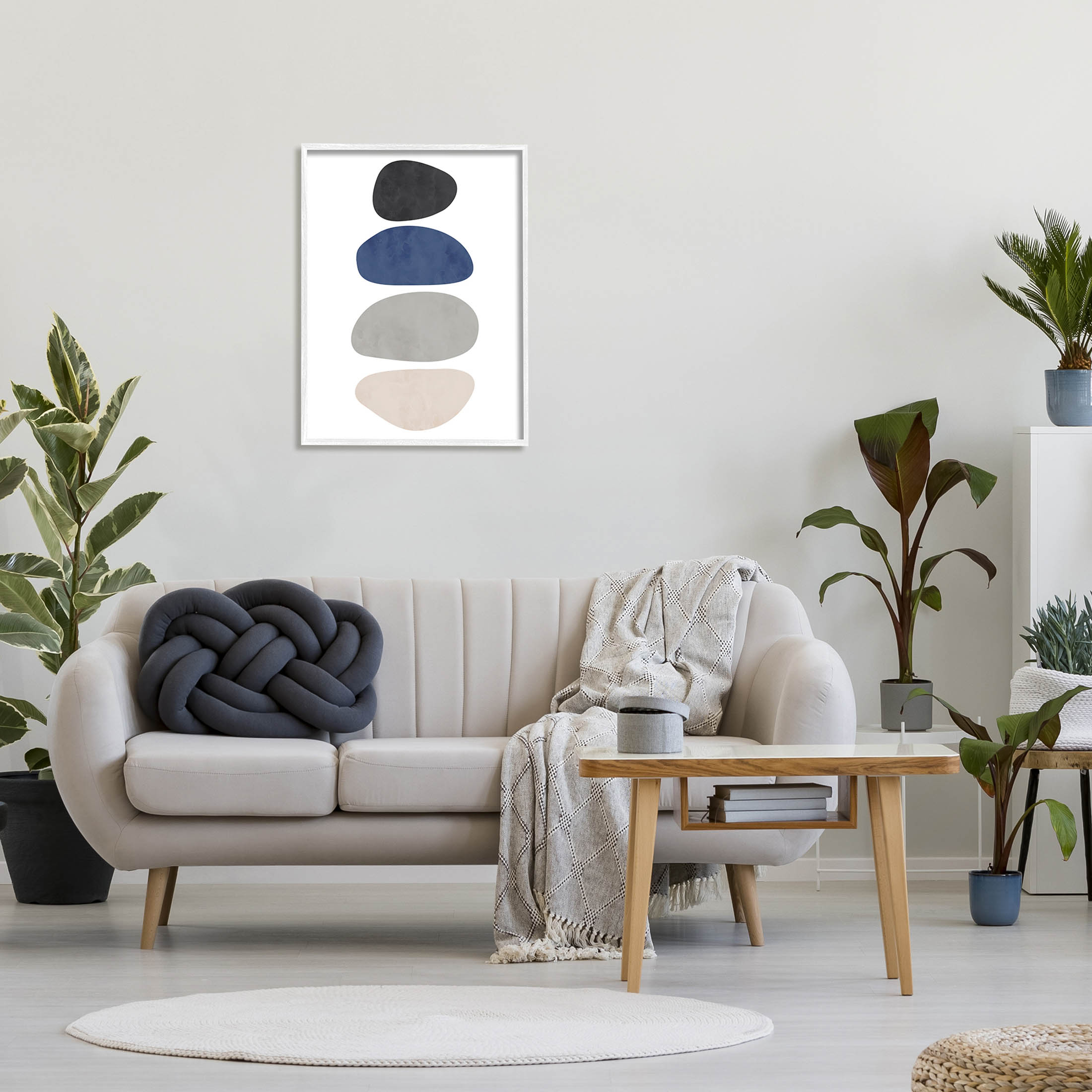 Minimal Stacked Round Shapes Abstract Graphic Art White Framed Art Print Wall Art