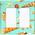 thumbnail image 2 of Metal Light Switch Wall Plate Outlet Cover (Colorful Ocean Crab Star Fish Sea Shell Teal - Double Rocker), 2 of 2