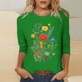 thumbnail image 2 of CYMMPU 3/4 Sleeve Blouses for Women Dressy Casual Round Neck Loose Fit Spring Tops T-Shirts Flower Pattern Fall Fashion Shirts Lightweight Basic T-Shirts Green L, 2 of 4