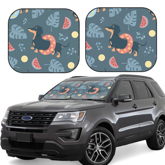 Balery Watermelons Dachshunds Parasol para parabrisas de coche de 2 piezas | Parasol plegable para parabrisas delantero de coche para la mayoría de sedanes-Medium