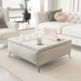 thumbnail image 3 of Multi-functional Square Coffee Table Beige Upholstered 35" Lift Top Ottoman Spacious Storage Metal Leg Living Room Benches Versatile Minimalist Wood Design Elegant Seating Stylish Home Decor Easy, 3 of 10