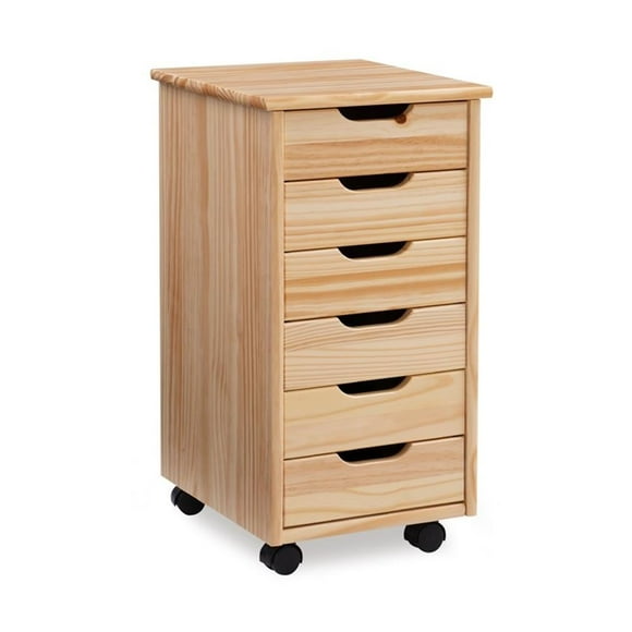 Riverbay Furniture Six Drawer Wood Rolling Storage Cart in Brown