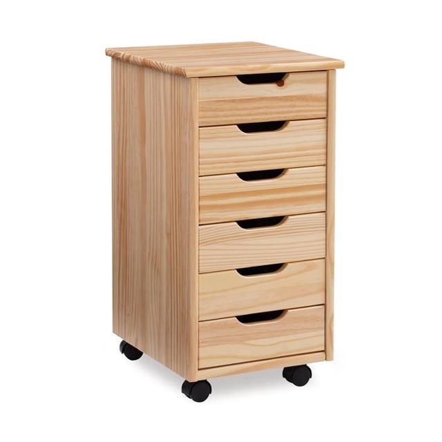 Riverbay Furniture Six Drawer Wood Rolling Storage Cart in Brown