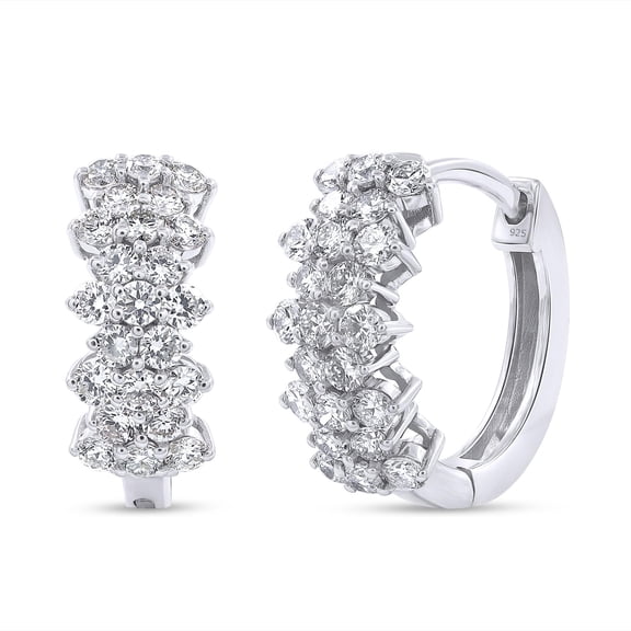 AFFY Cluster Huggie Hoop Earrings For Women, 1.00 Carat (ctw) Lab Grown Diamond Hoop Earrings In 14k White Gold Over 925 Sterling Silver Jewelry Gifts For Her