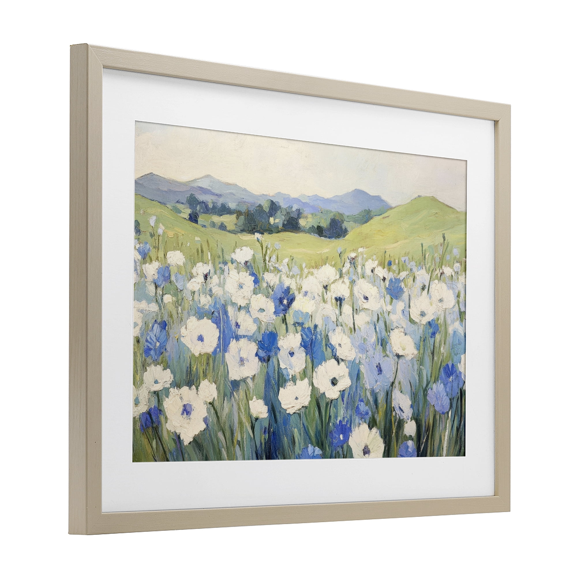 Stupell Industries Blue & White Daisies Birch Framed Print Under Glass, design by Petal Prints Design