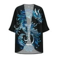 thumbnail image 4 of miqiqism Womens Lightweight Cardigan Trendy Cozy Loose fit Dragon Printed Kimono Cover up Lightweight Blouses Juniors Fashion Open Front Pleated Cardigans,Blue,Large, 4 of 5