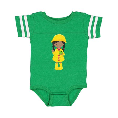 

Inktastic African American Girl Yellow Raincoat Frog Gift Baby Girl Bodysuit