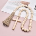 thumbnail image 2 of Promotion Clearance Religious Wood Bead Garland with Tassels Natural Wood Beads Decor Farmhouse Rustic Beads Holiday Home Decorations, 2 of 6