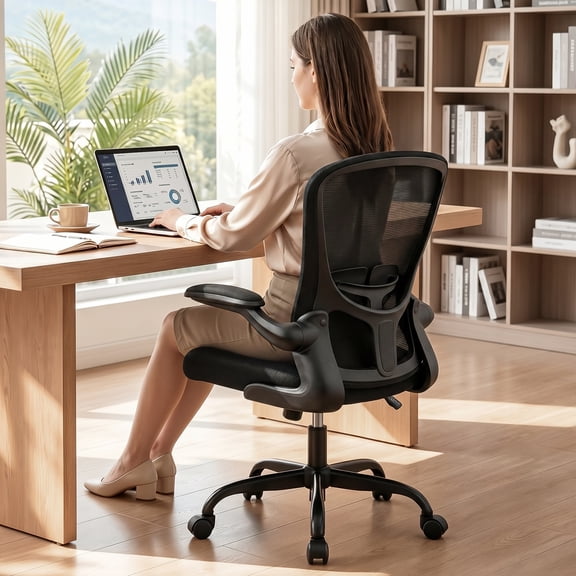 COOLHUT Office Chair, Ergonomic Desk Chair with Adjustable Lumbar Support, High Back Mesh Computer Chair with Flip-up Armrests-BIFMA Passed Task Chairs, Executive Chair for Home Office, Black