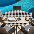thumbnail image 6 of Black White Plaid Rooster Round Tablecloth, Fitted Table Cover with Elastic for 45"-54" Round Tables, Vintage Farmhouse Checkered Rustic Table Cloth Outdoor Dinning Party Waterproof Tablecloths, 6 of 7