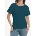thumbnail image 5 of Womens Casual Dolman Boat Neck Short Sleeve T Shirts Ruched Tops Summer Lightweight Clothes, 5 of 6