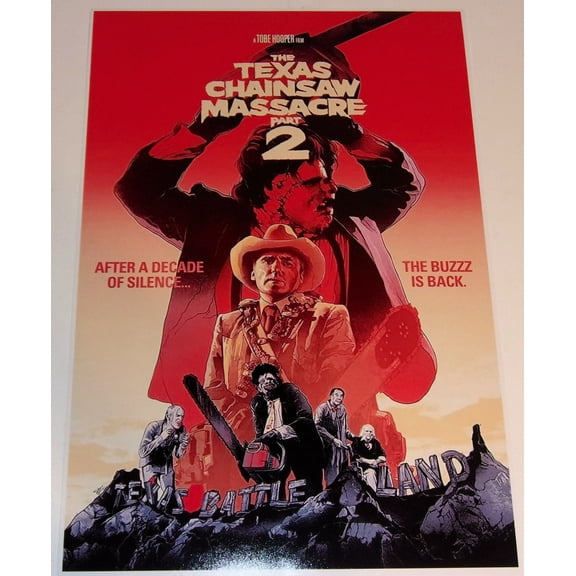 The Texas Chainsaw Massacre 2 "Battle Land" Poster 1986 Leatherface 19"x13" Caroline Williams, Bill Mosely, Dennis Hopper