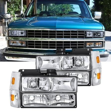 Nilight Headlight Assembly for 1988-1993 Chevrolet GMC C/K 1988-1993 Silverado Suburban Sierra Blazer Tahoe Yukon Chrome Housing Amber Reflector
