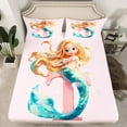 thumbnail image 2 of jejeloiu Mermaid Tail Print Bed Sheets,Cartoon Ocean Animal King Sheets,First Letter T Sheet Set For Girls,Super Cozy Room Decor,4 Pieces, 2 of 7