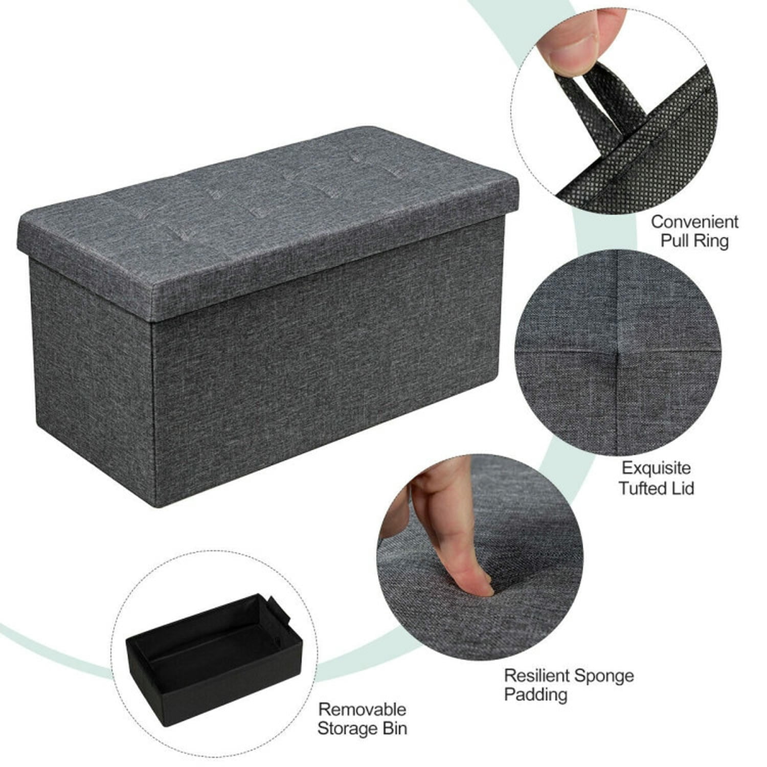 Kadyn Morden Bedroom Bench, 31.5" Storage Ottoman Bench with Removable Storage Bin for Bedroom, Entryway, Dark Gray