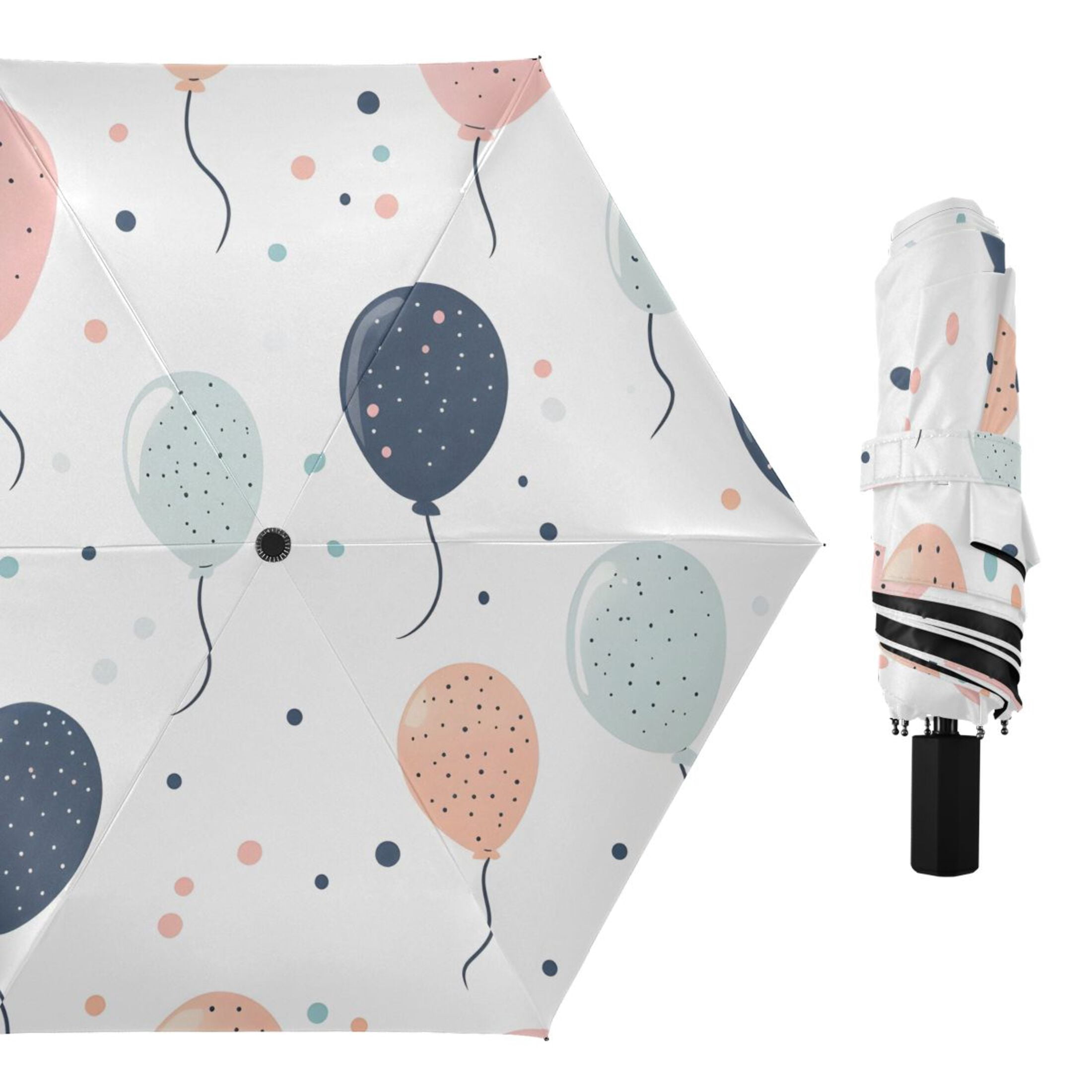 ALAZA Balloons Polka Dot UPF 50+ Compact Folding Umbrella for Rain Travel Umbrella Packable