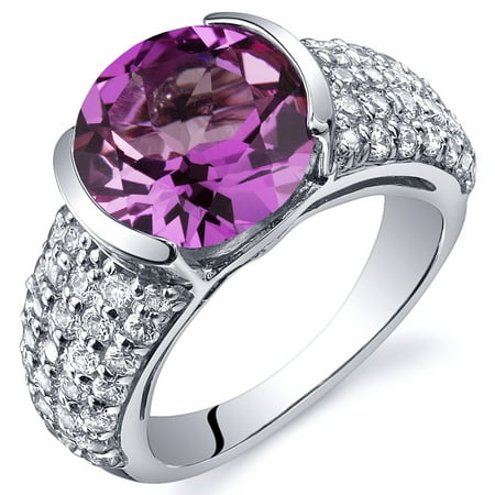Peora 5.00 Ct Created Pink Sapphire Engagement Ring in Rhodium-Plated Sterling Silver