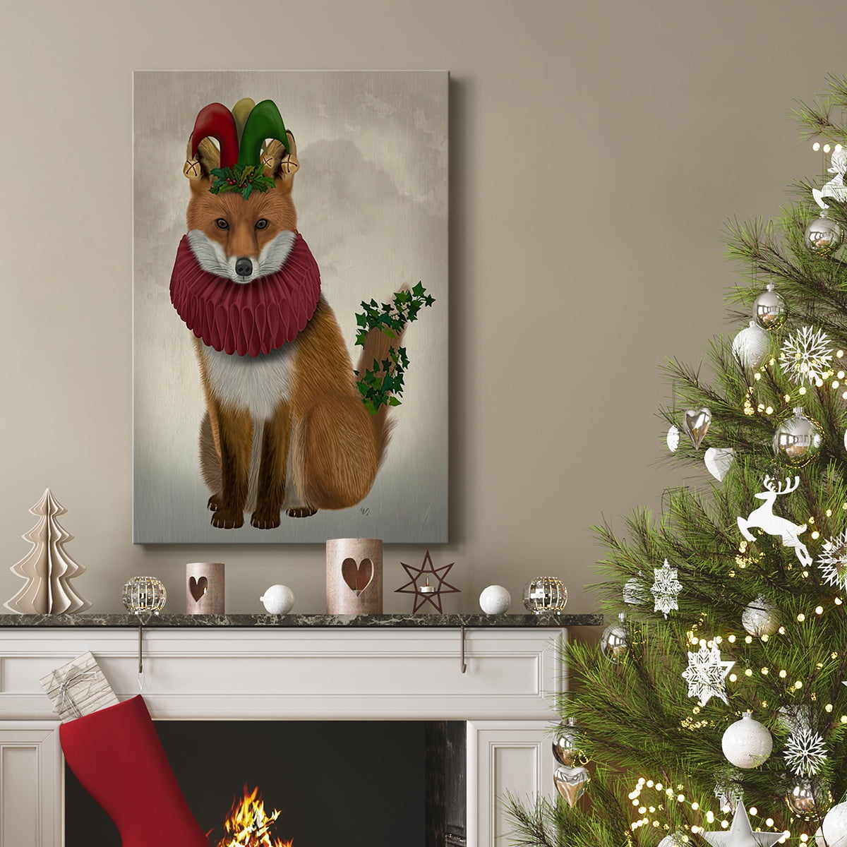 Christmas Holly and Ivy Fox- Gallery Wrapped Canvas