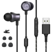 GEVO USB Earbuds with rophone for PC, USB Earphones for Computer, USB with 2M/6.6FT Long Cord, Noise