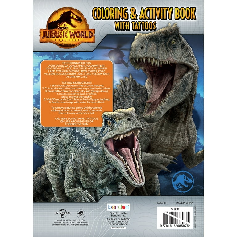 Jurassic World Dinosaur 20 Page Coloring Book with Temporary