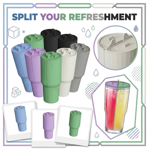 2 Pack Tumbler Divider Insert Silicone Partition Liner,Reusable Dual-Compartment Cup Organizer,Leakproof Separator for Two-Flavor Drinks Black 40 oz