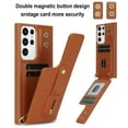 thumbnail image 2 of ELEHOLD Samsung Galaxy S23 Ultra Wallet Case, Flip Card Slots Magnetic Button Kickstand Function Non-Slip Wristband Crossbody Shoulder Strap for Samsung Galaxy S23 Ultra Fashion Leather Case,Brown, 2 of 8