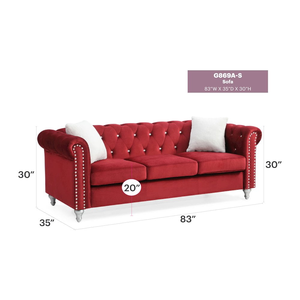 Glory Furniture Raisa Sofa in Burgundy Color