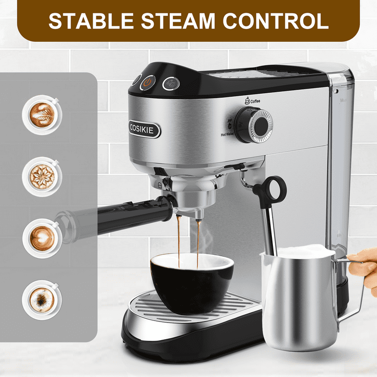 Cosikie Expresso Coffee Machines with Steamer, Cappuccino Machine, Upgraded  15 Bar,1450W, 1 L 