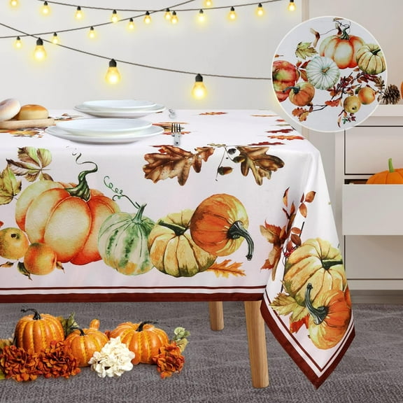 Thanksgiving Tablecloth Pumpkins Tablecloth Printed Fabric Table Cover Maple Leaf Fall Harvest Rectangle Tablecloth for Dinner Kitchen Party Holiday Decoration 60 * 120 inch