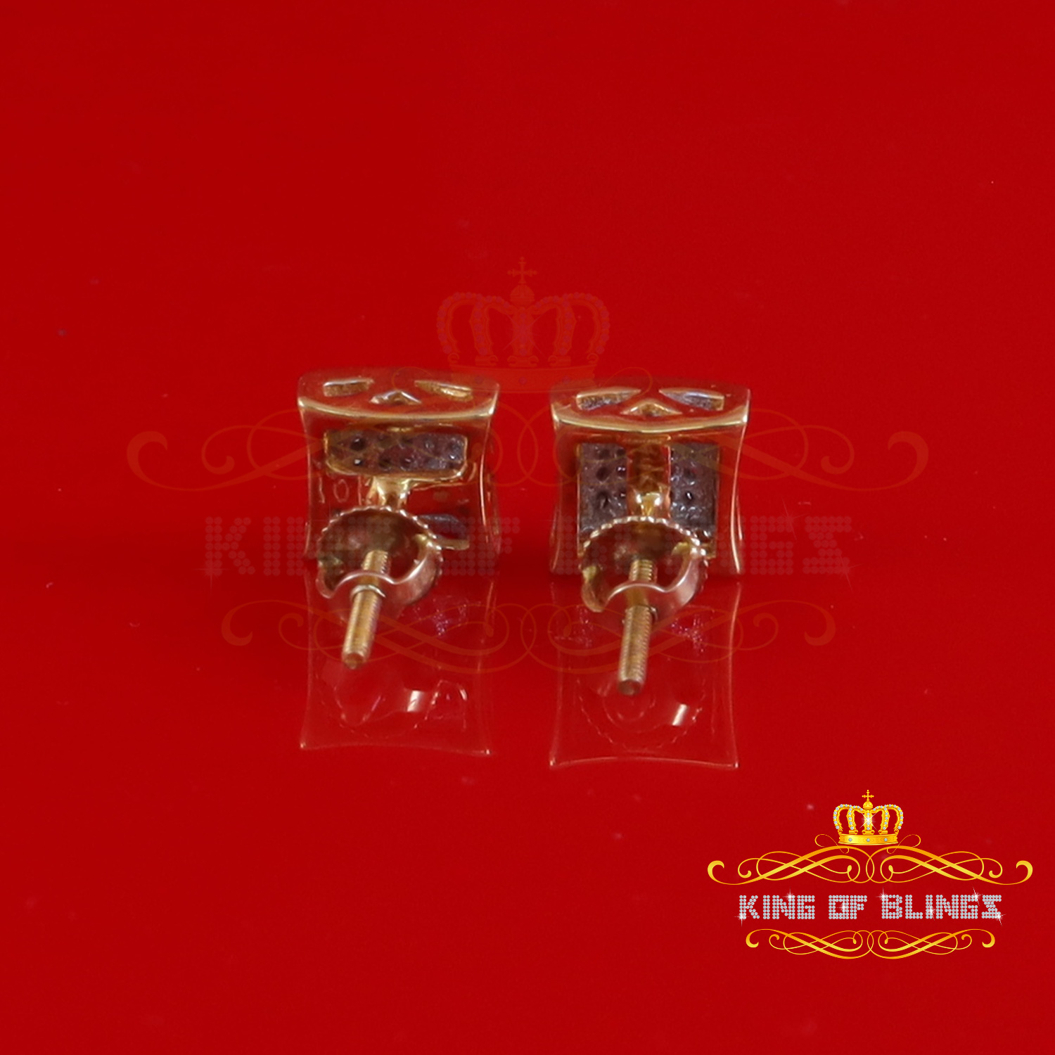 King of Bling's Real 0.15ct Gold Diamond 10K Yellow Square Stud Earrings For Women And Men