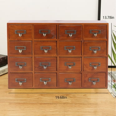Miumaeov Cabinet 16 Drawers Vintage Wood Apothecary Cabinet Label Holder Card Catalog