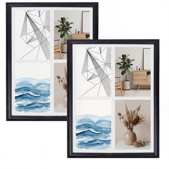 5x7 Picture Frames Collage 4 Openings Set of 2, White Matted Frame with Plexiglass