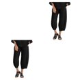 thumbnail image 4 of Qarigey Pantalones sueltos de cintura elástica de poliéster para mujer para salir al parque o fecha de fiesta bolsillos casuales pantalones Type10 NO10, 4 of 6