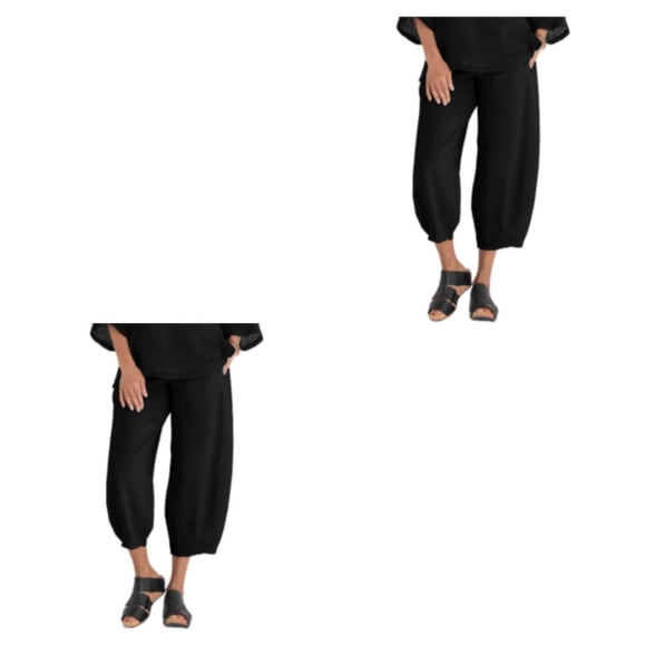 Qarigey Pantalones sueltos de cintura elástica de poliéster para mujer para salir al parque o fecha de fiesta bolsillos casuales pantalones Type5 NO5