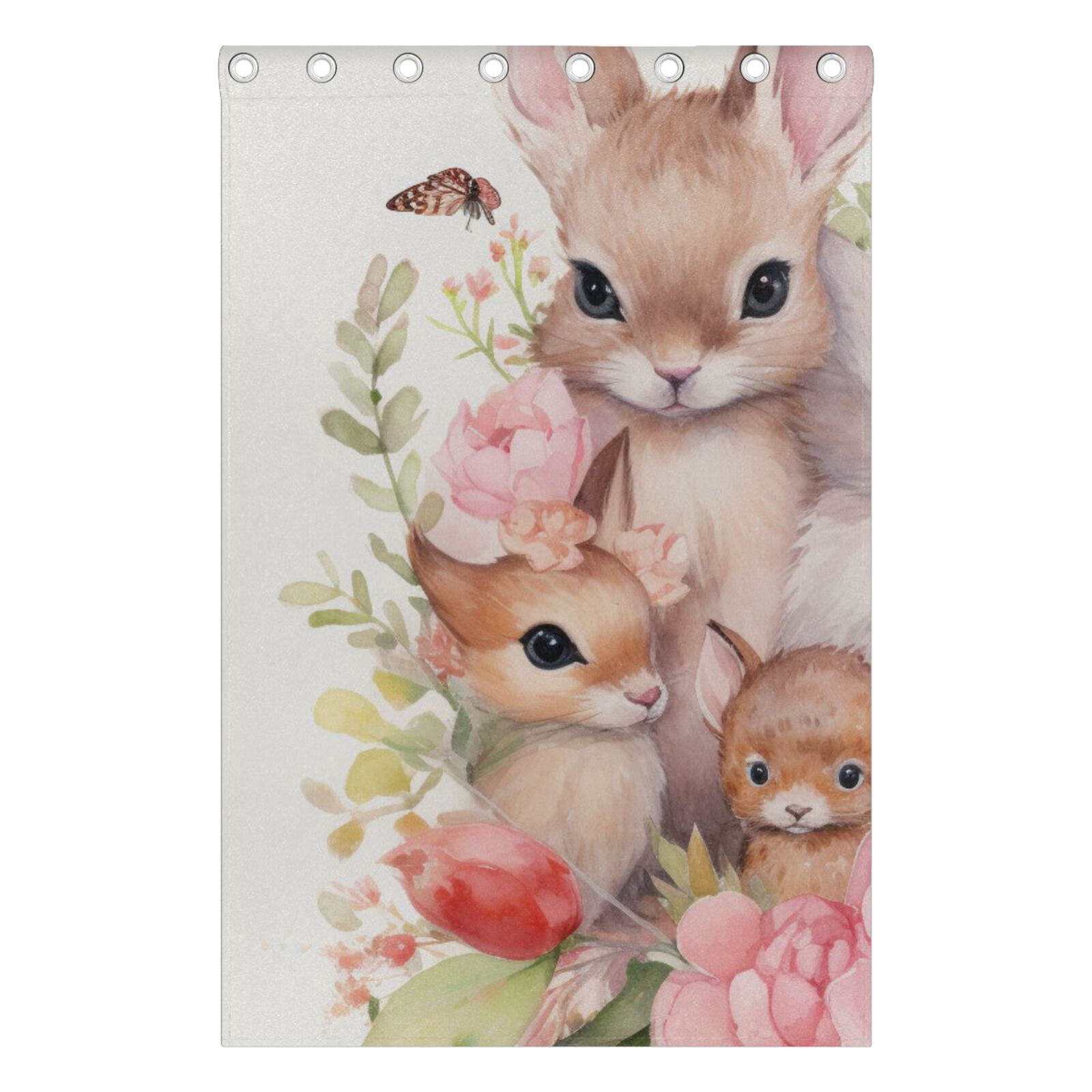 Rabbits Flowers Leaves Black Out Curtains 72 Inch Length Curtains for Sliding Glass Doors Bedroom Living Room 2 Pack