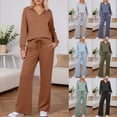 thumbnail image 2 of Aihuaihua 2 Piece Sets for Women 2025 Fall Outfits Sweatsuit Oversized Sweatshirt Drawstring Wide Leg Sweatpants Matching Set Tracksuit Blue, 2 of 8
