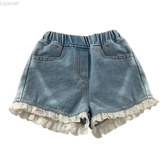 Liyamei Kids Toddler Baby Girl's Solid Lace Spring Summer Jeans Shorts Denim Shorts Casual Shorts Daily Wearing Size 2-3 Years