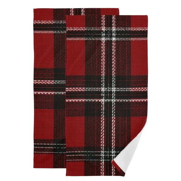 Red Black Tartan Plaids Fabric Texture Hand Towel Absorbent Bath Towels for Bathroom Sports Gym 28" x 14" Set of 2