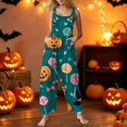 thumbnail image 2 of IYYVV Halloween Overalls Women Casual Loose Wide Leg Jumpsuits Summer Pumpkin Ghost Printed Baggy Rompers with Pockets Dark Green S, 2 of 5